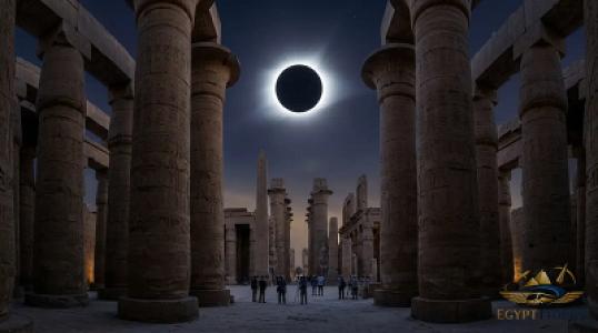 Total solar eclipse 2027 over Karnak Temple Hypostyle Hall during Luxor day tour from Hurghada